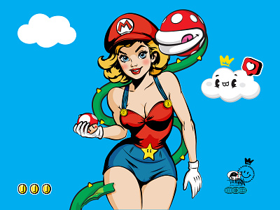 Super Maria!... (๑´• .̫ •ू`๑) 80s adobe cartoon cosplay design graphic design illustration illustrator maria mario bros. nes nintendo pinup poster retro super mario vector video games vintage