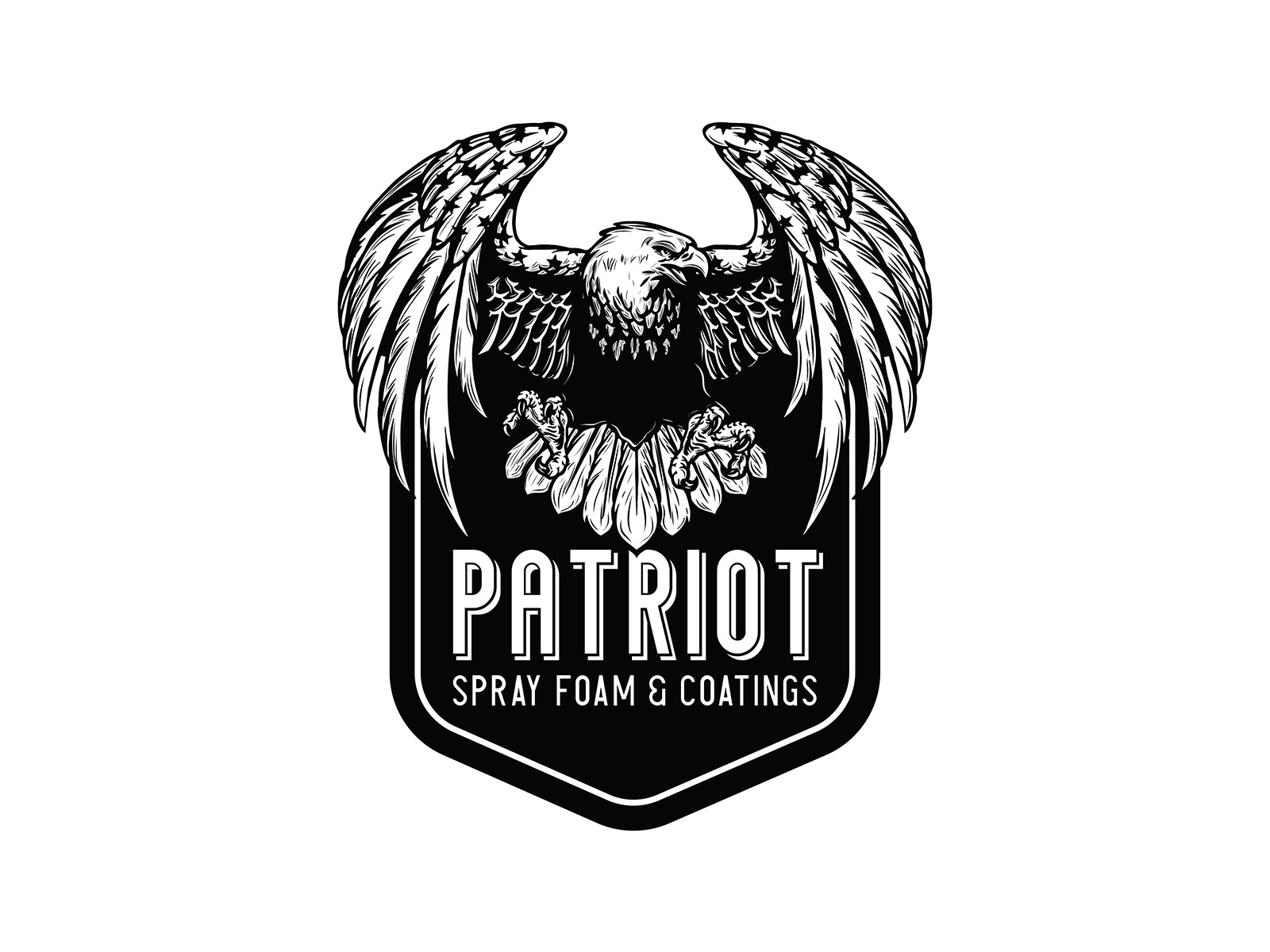 Patriot Spray Foam & Coatings Logo american flag badge bald eagle banner design construction graphic design illustrator insulation logo patriotic sans serif spray foam united states vector