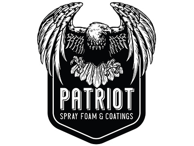 Patriot Spray Foam & Coatings Logo american flag badge bald eagle banner design construction graphic design illustrator insulation logo patriotic sans serif spray foam united states vector