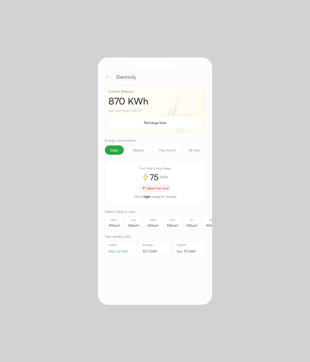 Energy consumption meter app branding daily ui design landing page ui