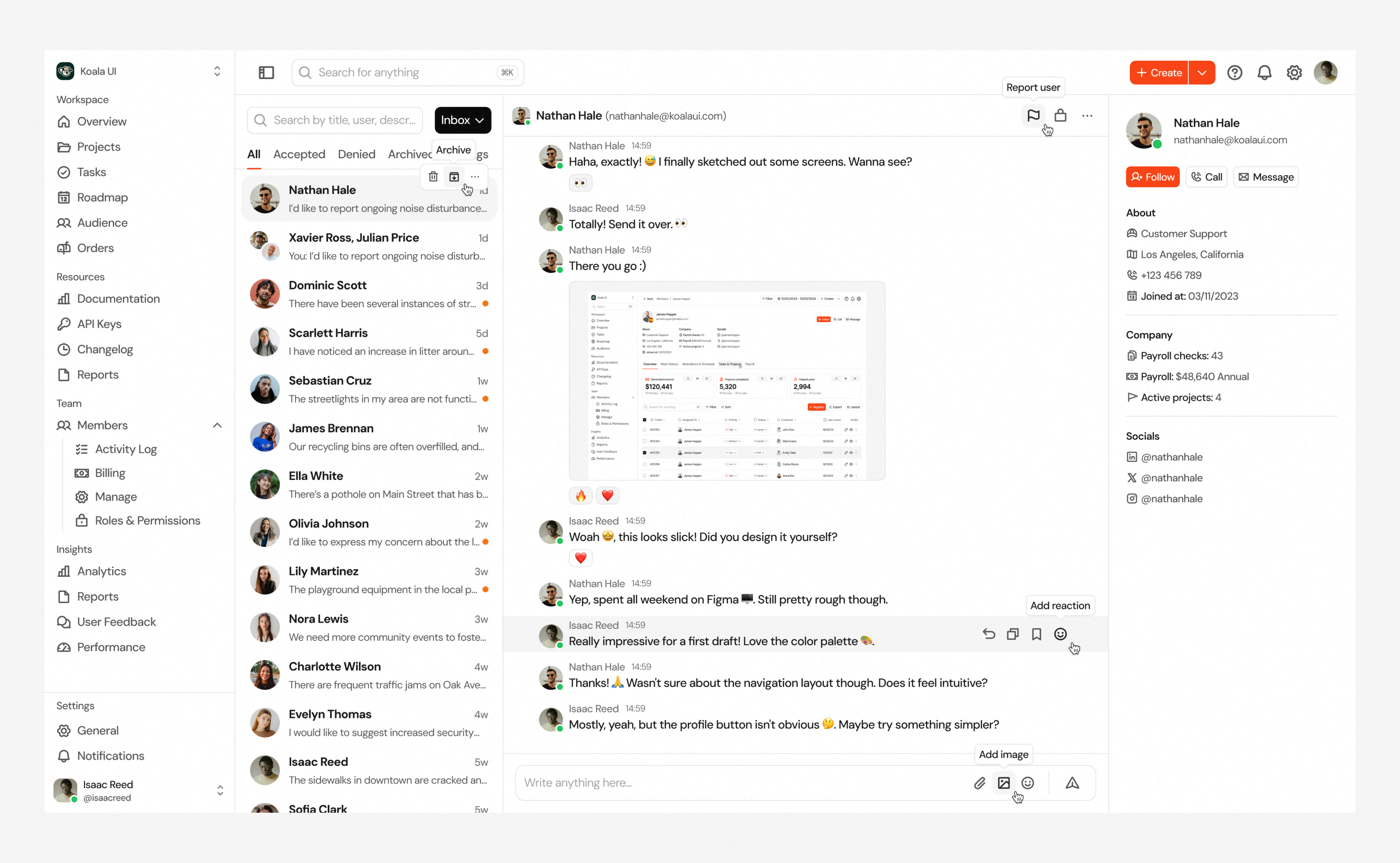 Message / Chat Details · Koala UI chat chat details dark dark mode dashboard message product product design saas saas design ui design user management ux design