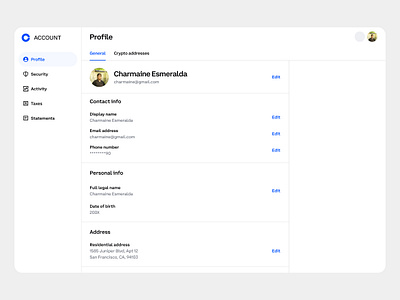 Coinbase Profile Settings accounts coinbase crypto personal information product design profile settings