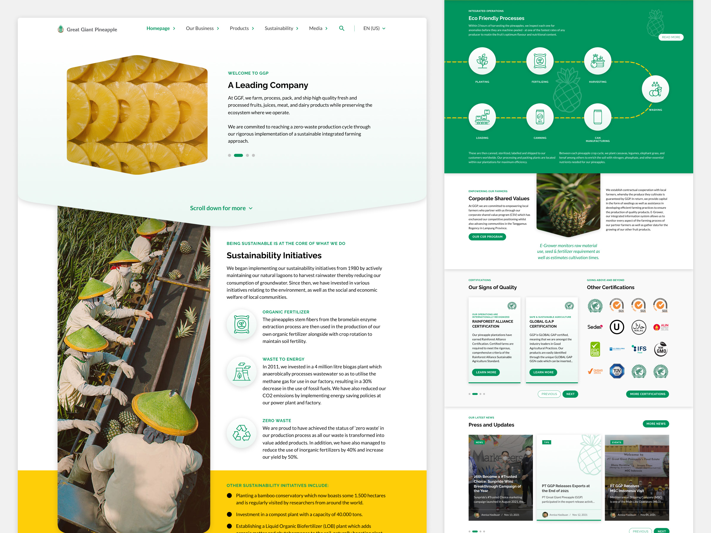 Great Giant Pineapple - Landing Page Redesign 🍍 branding company profile design great giant pineapple landing page pineapple plantation ui ui design uiux ux ux design web design web redesign web revamp