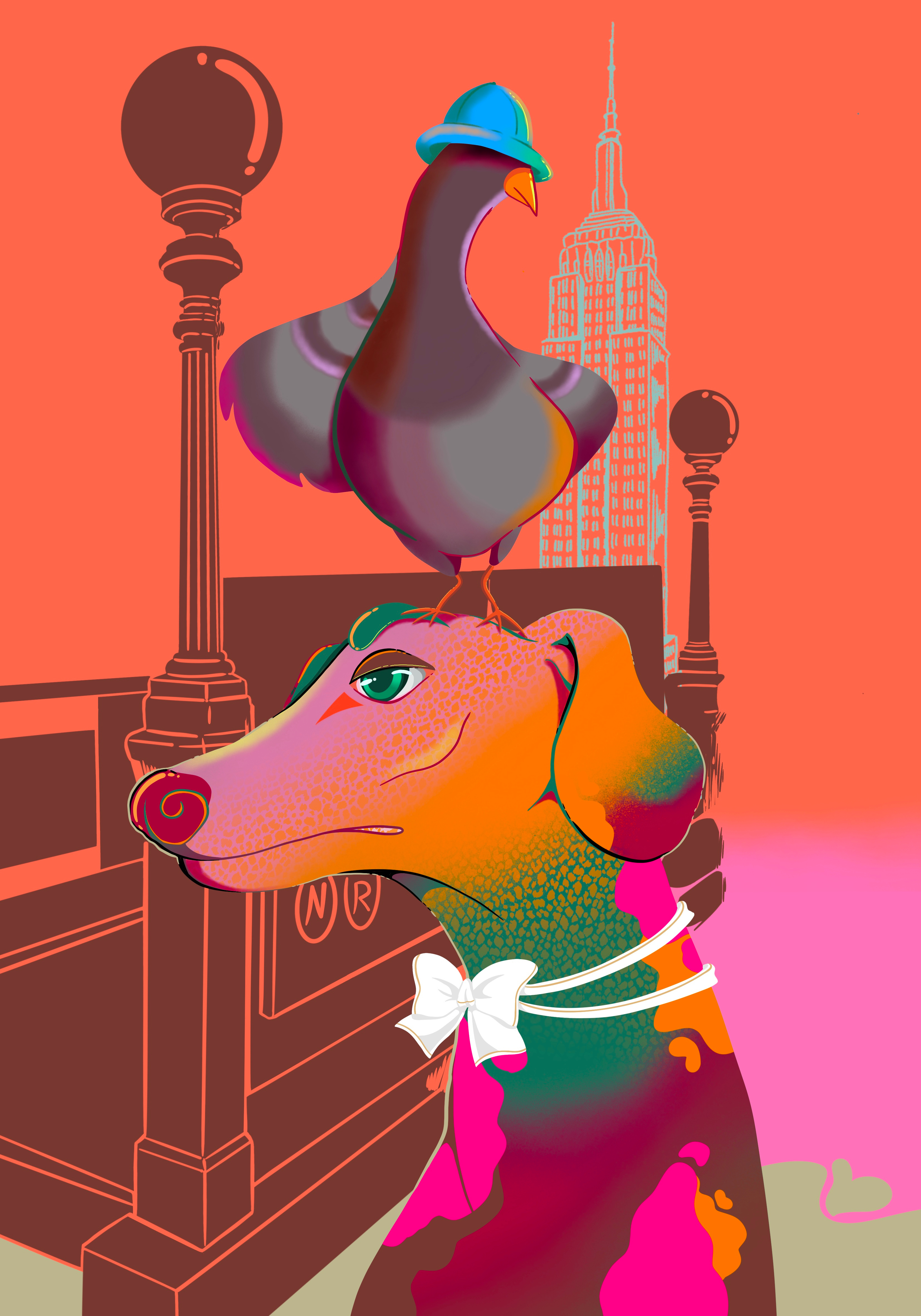 Frenemies 2 adobe fresco animal art cute design digital dog illustration new york pet pigeon