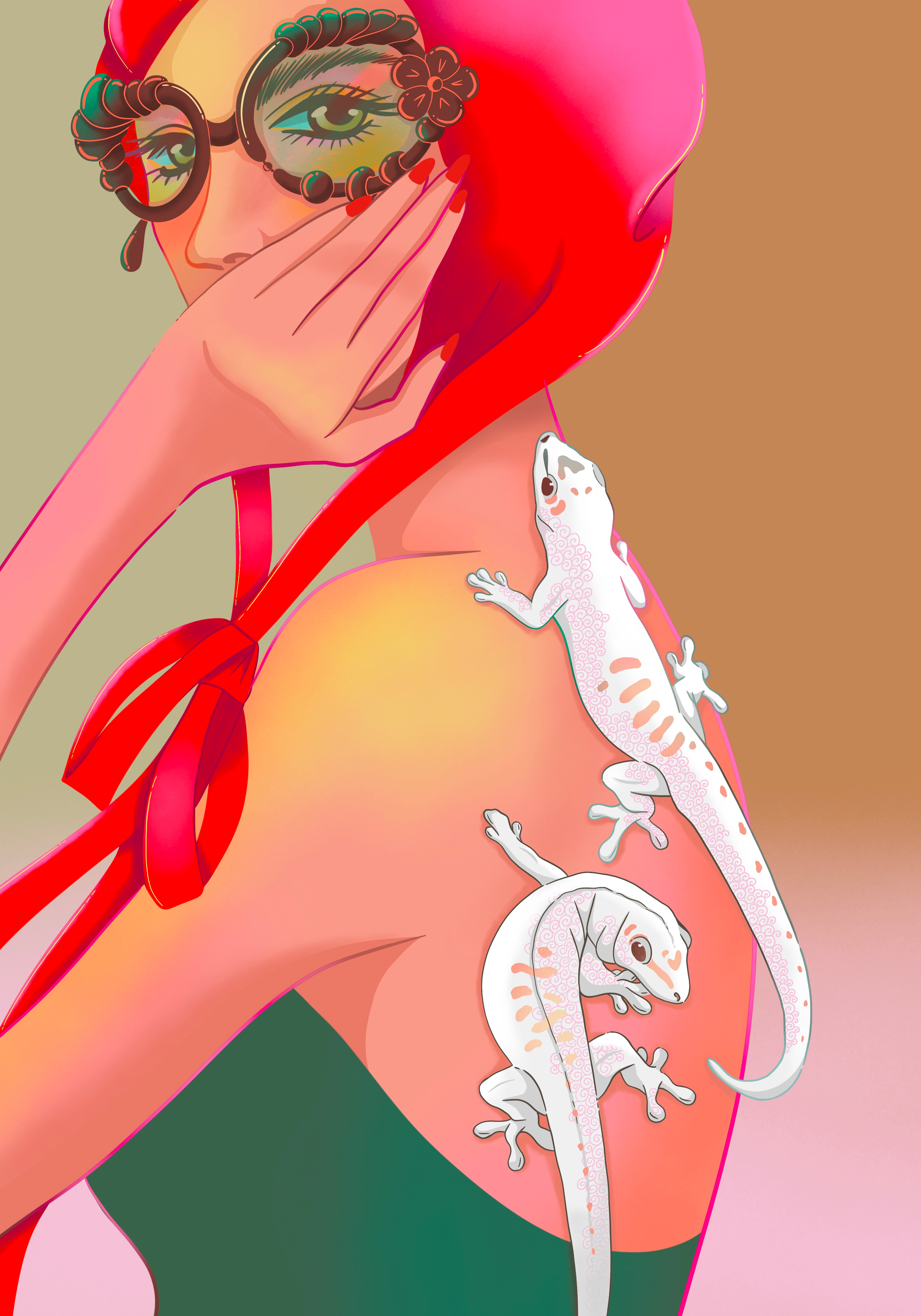 I think they are cute adobe fresco animal art beautiful color design digital fashion female girl glasses illustration lady lizard pet