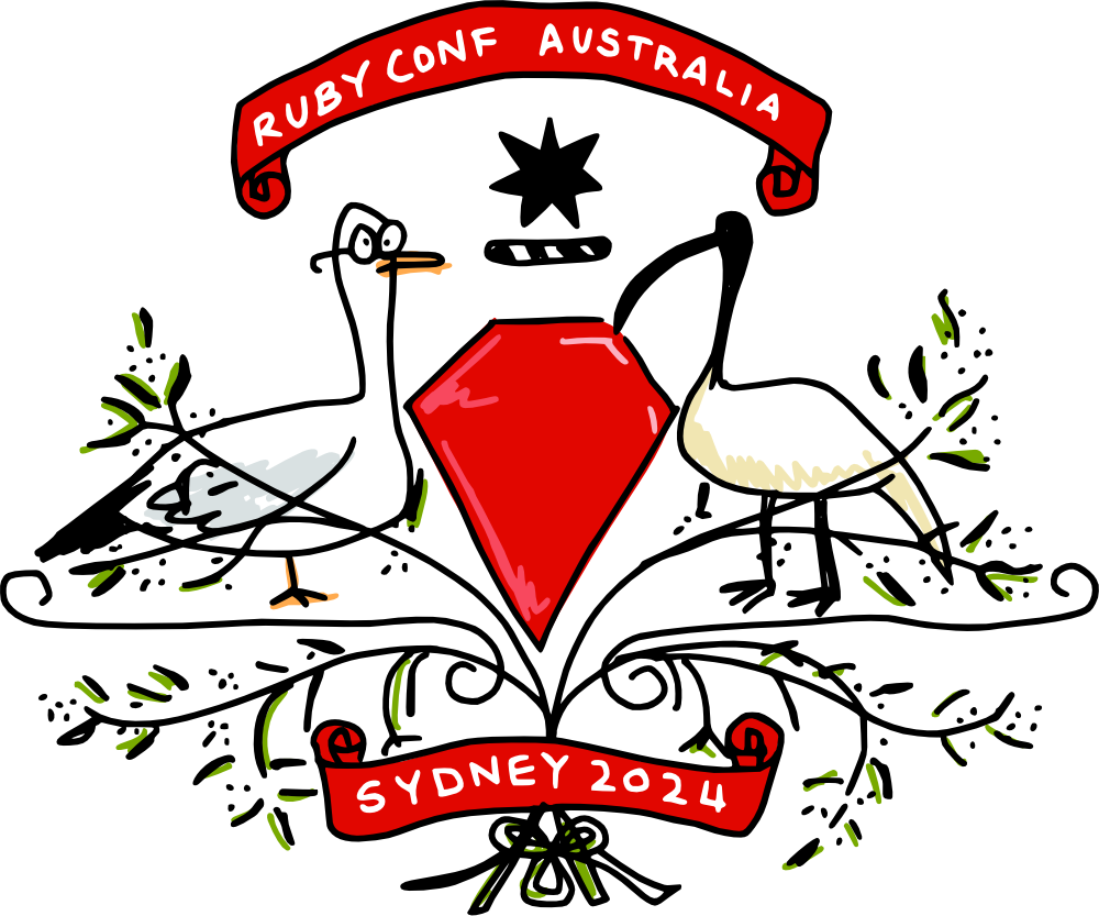 Ruby Conf Australia 2024 branding cartoon characters conference illustration logo procreate