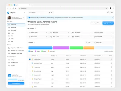 Skybox - Clouds Storage Dashboard 🗂️ achmad hakim card clean cloud storage dashboard design details drive file folder google drive gradient light mode product design saas storage ui ux
