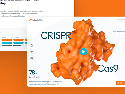 avalontx: AI CRISPR Gene Editing - Pipeline cas9 Molecule UI 3d molecule structure biology biotech pipeline biotech web design biotech website biotechnology clean crispr crispr website drug discovery drug discovery website gene editing minimal modern orange pharmaceutical precision medicine synthetic biology therapeutics therapeutics website