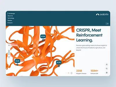 avalontx: AI CRISPR Gene Editing - Drug Discovery Molecule UI 3d molecule structure biotech biotech web design biotech website biotechnology clean crispr crispr website dna drug discovery drug discovery website gene editing minimal modern orange pharmaceutical precision medicine synthetic biology therapeutics therapeutics website