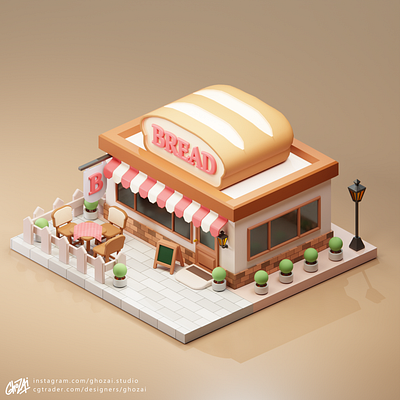 3D Isometric Bread Store 3d blender bread building cityscape game asset illustration isometric store