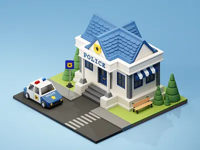 3D Isometric Police Station 3d blender cityscape illustration isometric miniature police station