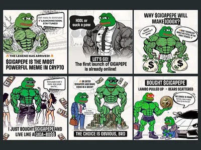 Banner for crypto meme token GIGAPEPE ad banner brand branding crypto instagram marketing meme meme coin meme token memecoin pepe post promotion twitter дегенераци мем