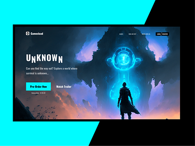 UNKNOWN Game Landing Page color concept design flat design game illustration landing page logo modern typography ui