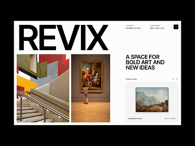 REVIX – Art Gallery Website art creative design event exhibition figma framer gallery grid layout museum photography space template typography ui design ux design webflow website work