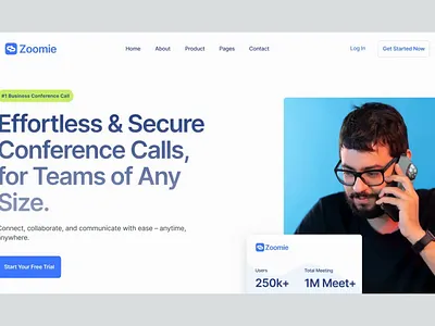 Zoomie – Smart, Fast, and Reliable Video Calls call figma landing page motion motion graphics saas ui website