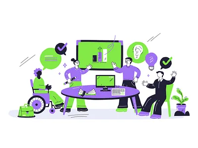 People in the office illustration communication diversity handdrawn illustration office people wheelchair working