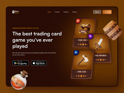 Trading Card Game Landing Page 3d 3d icon 3d illustration card game cute 3d game game website gamer games games landing page homepage landing page medieval mobile game nft trading card game ui uigo ux website