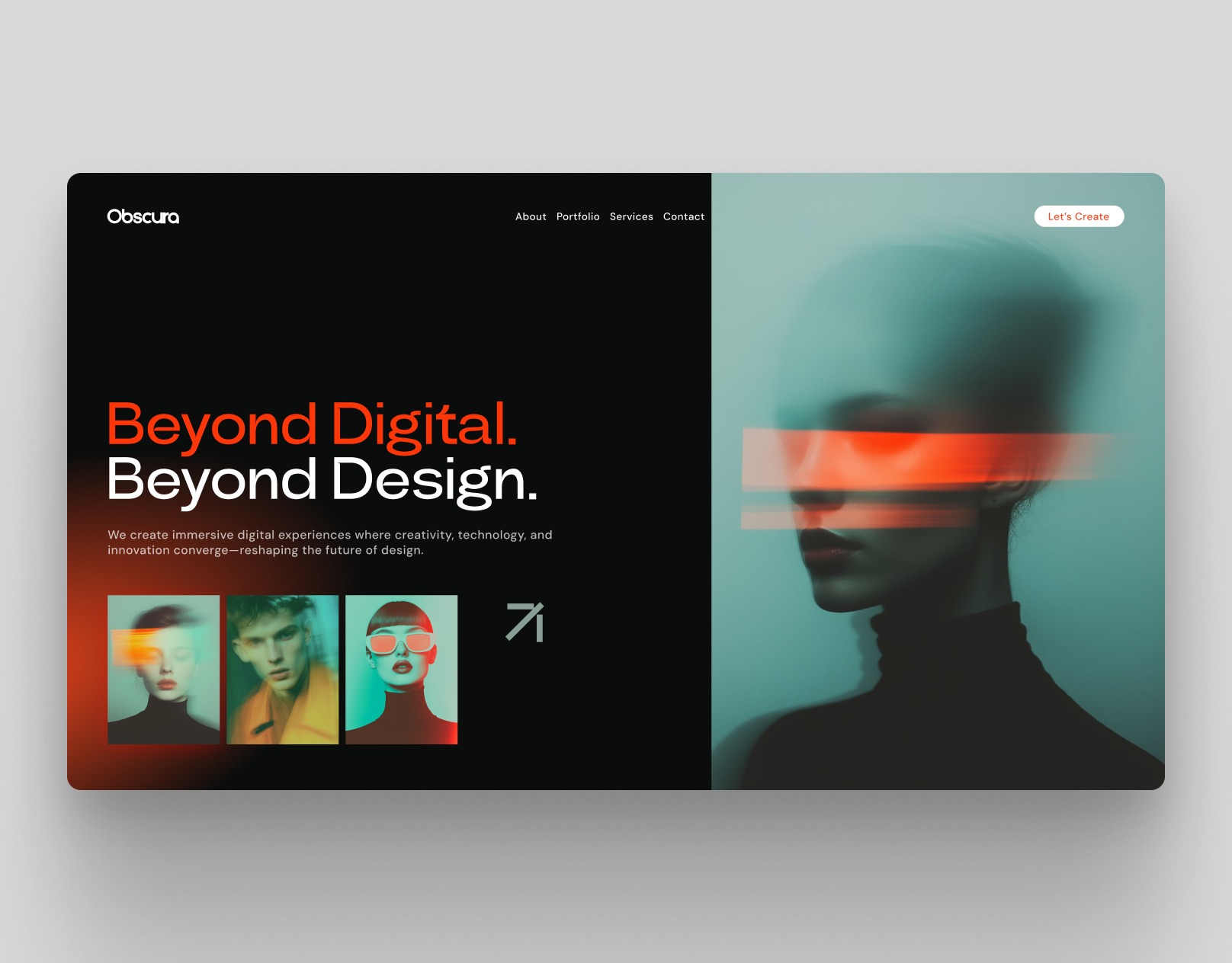 Obscura - Creative Design Agency UI branding darkmode digital landing logo minimaldesign modernui ui web design