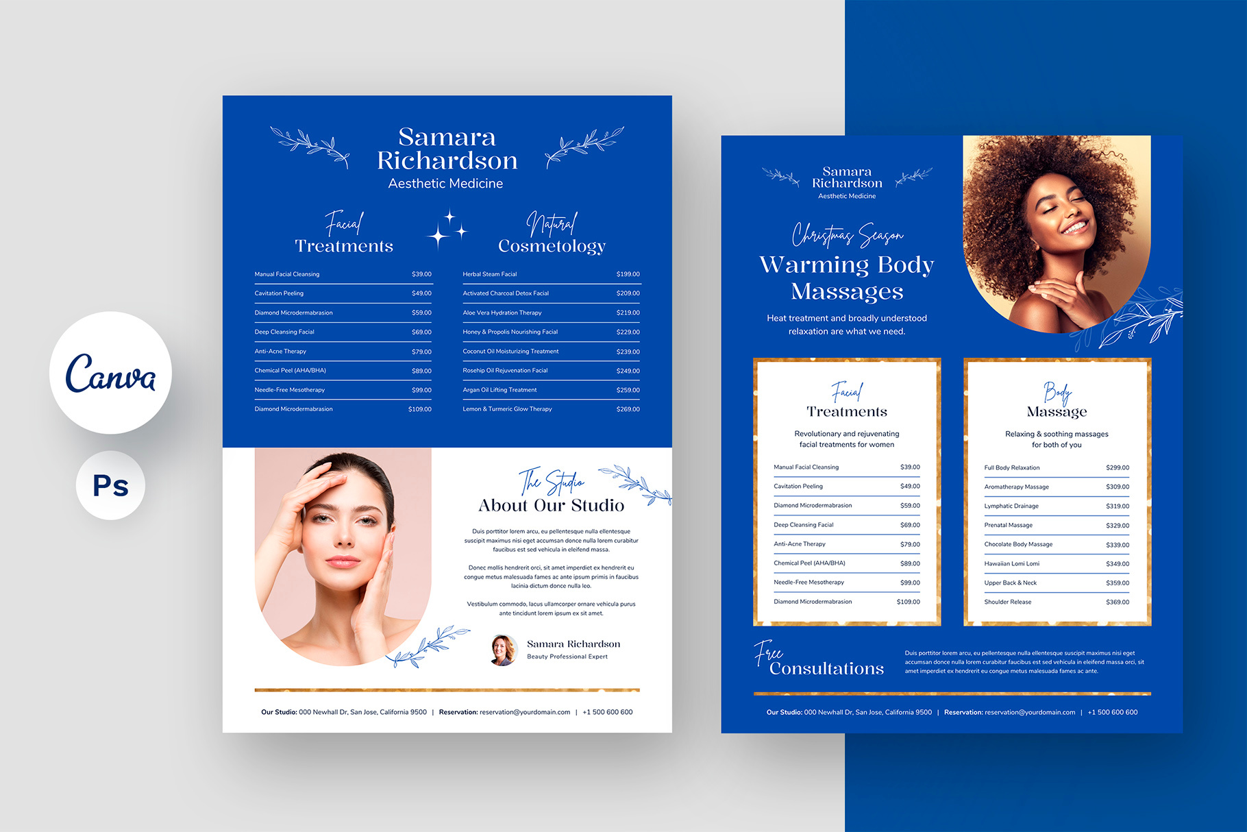 Aesthetic Beauty Salon Flyer Canva and Photoshop Templates aesthetic medicine beautician beauty business botox day canva designer canva template digital product flyer design flyer pricing flyer print flyer template graphic designer instant download nail salon nail studio photoshop template price table pricing spa salon women business