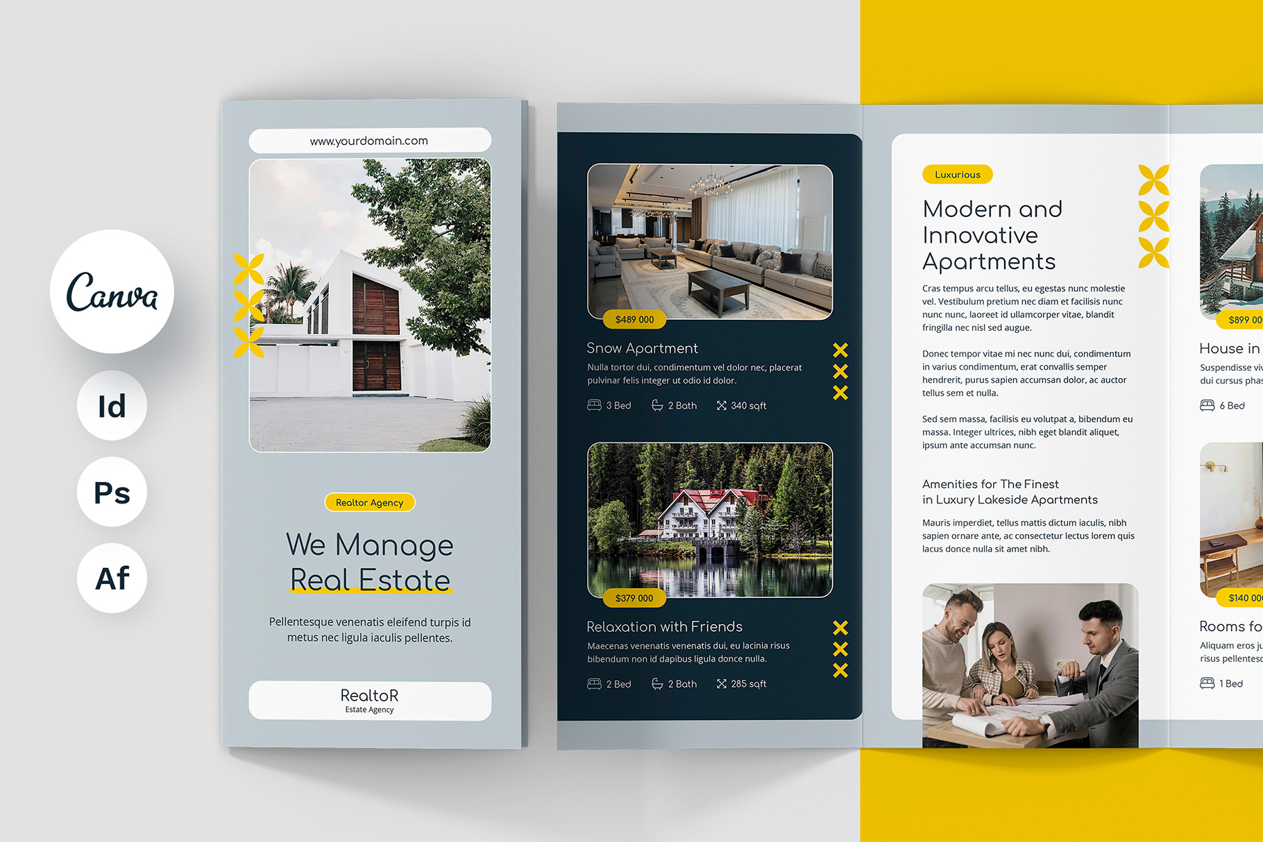 Realtor Estate Agency Brochure Tri-Fold Canva Template brochure house brochure trifold canva designer canva template canva template download envato elements estate agent etsy shop house open day indesign template marketing brochure photoshop template real estate real estate agent realtor brochure realtor marketing trifold template