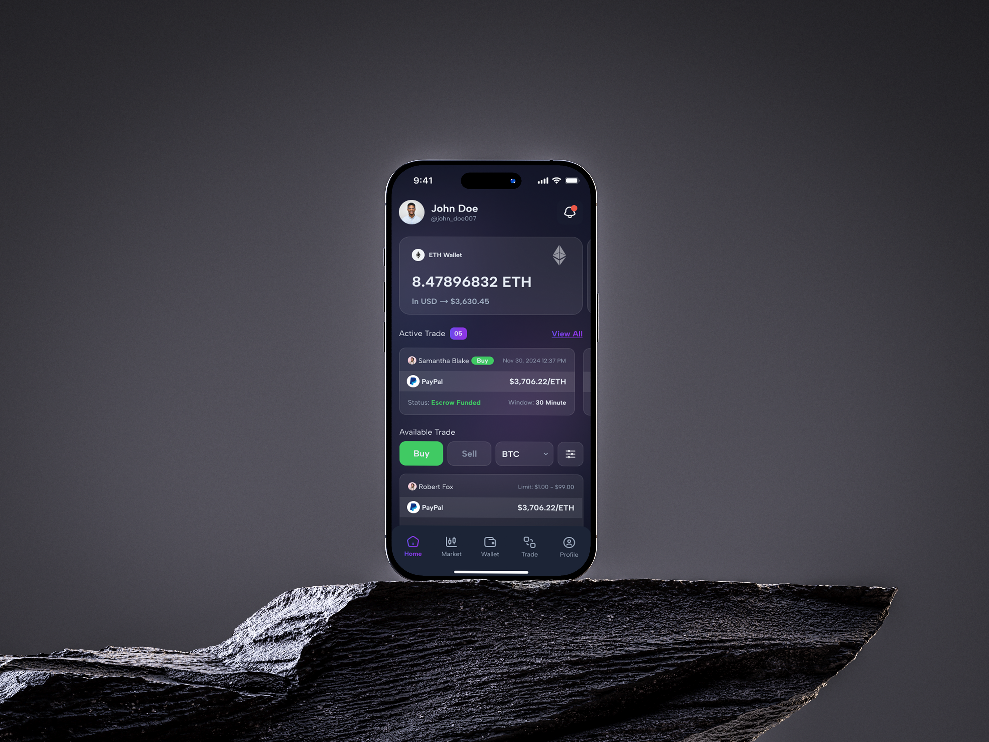 P2P Vault – Crypto Peer-to-Peer Trading App UI blockchainapp cryptoapp cryptodesign cryptoexchange cryptomarketplace cryptoux cryptouxui cryptowallet darkui escrowtrading ethereumwallet fintechui flutterui mobileappdesign p2ptrading peertopeercrypto tradingplatform uiinspiration uxdesign web3design