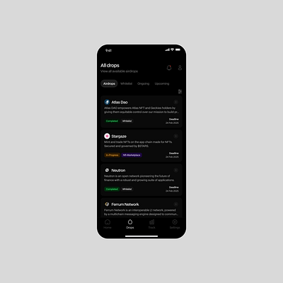 Airdrops Page From Drops ui