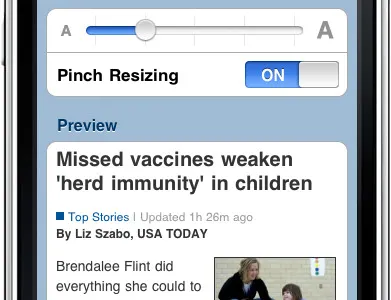 Text size settings screen blue iphone ui usatoday