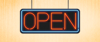 OPEN blue red sign