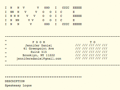 I N V O I C E ascii bills courier invoice money