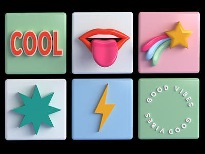 3d retro icon 3d app c4d cinema 4d cool design good vibes graphic design icon illustration mouth rainbow retro star tounge ui ux web woman woow