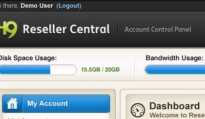 HostNine - Reseller Central blue control panel creme dark grey hosting ui