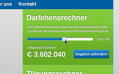 Darlehensrechner bevel blue button digits gradient green numbers range slider