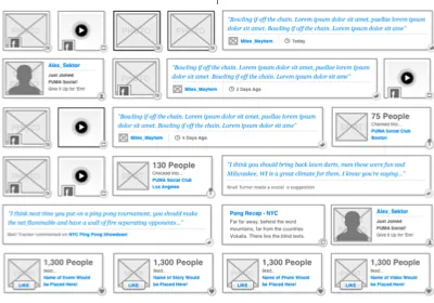 Social Activity Grid Brainstorm design information design social social media ui wireframe