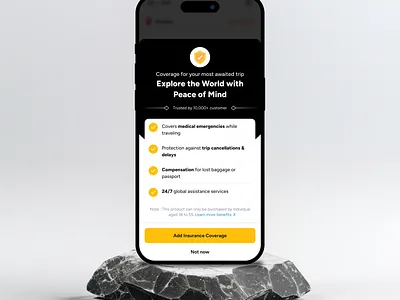 Travel Insurance - Upsell bottomsheet contrast insurance shield trust ui uimockup uiux upsell