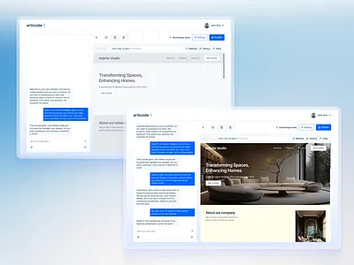 Real-time AI Chat for Easy Website Creation aiwebsitebuilder chatinterface conversationalui creativeinterface digitalproduct interactivedesign minimaldesign nocode productdesign realtimepreview saas ui userfriendly ux webdesign websitecreation