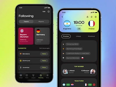 Livescore Mobile App bayern colorful dark design dark ui figma design football giomak livescore mesh gradient mobile design mobile experience mobile ui mobile user interface mobile ux design soccer app ui ux world cup