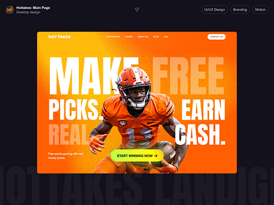 Hottakes: Main page animation betting design desktop home page hottakes interaction landing landing page main page motion motion design sports ui ux visual identity web web design webdesign website