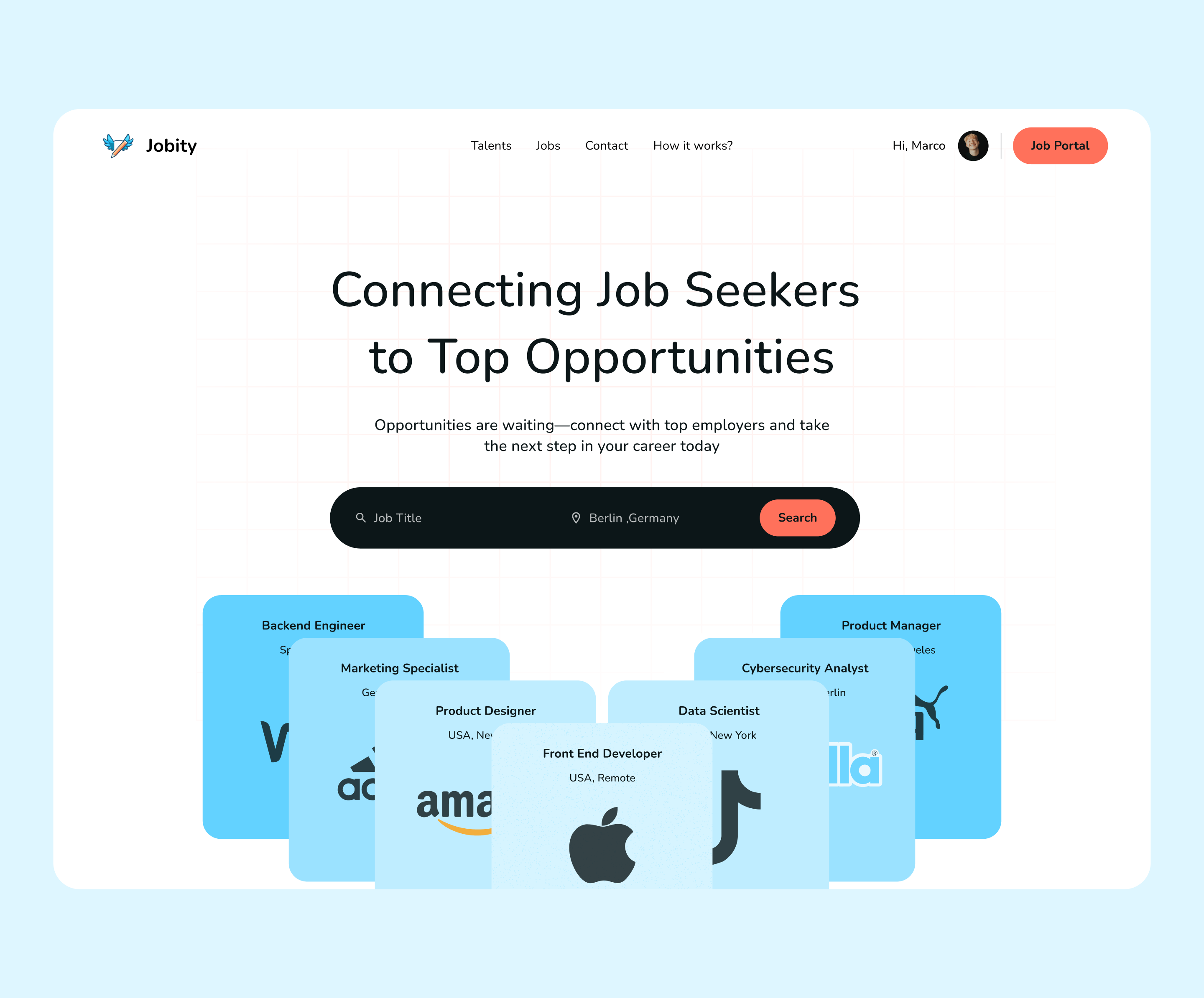 Jobity - Hiring Platform branding clean dark mode design hero hire job logo search ui ux