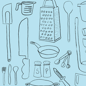 Kitchen Goodies cooking drawn hand illustration kitchen pattern print textile utensils