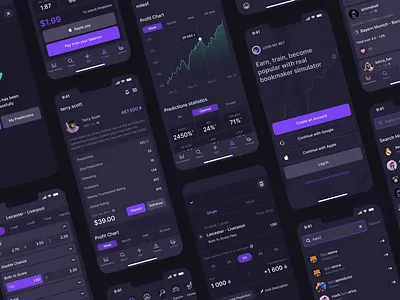 A Bookmaker Simulator Mobile app app bet betting bookmaker cards clean dark dark theme design gambling illustration inspiration inspire ios line logo mobile ui ux