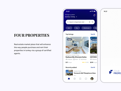 Four Properties App app design design interaction design marketplace real estate rental ui ux design ux research