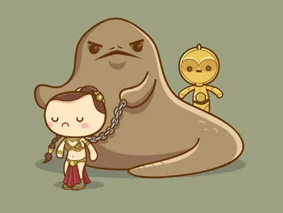Kawaii Star Wars - Slave Leia and Jabba c 3po cute jabba the hutt kawaii princess leia return of the jedi star wars