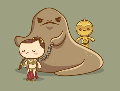 Kawaii Star Wars - Slave Leia and Jabba c 3po cute jabba the hutt kawaii princess leia return of the jedi star wars