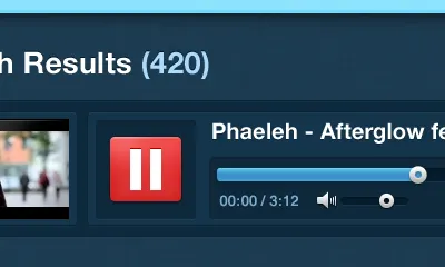 Secret Project music pause player results search stream ui volume