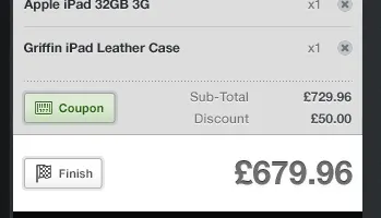 iPad Shopping Cart UI #3: Coupon Valid app black button cart coupon dropdown green grey icons ios ipad items price process remove shopping cart ui valid white