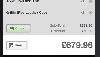 iPad Shopping Cart UI #3: Coupon Valid app black button cart coupon dropdown green grey icons ios ipad items price process remove shopping cart ui valid white