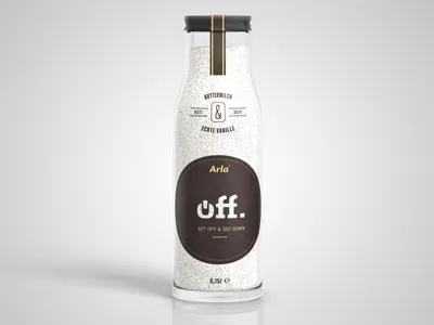 Off 3d art machine beverage bottle brown buttermilk clean drink food glass hrankov julian julian hrankov konstantin datz minimal minimalistic off package packaging render vanilla yellow