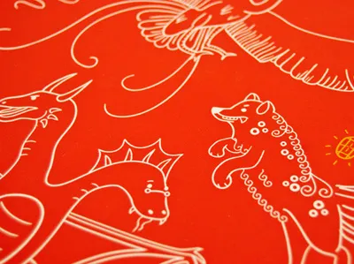 Firebeasts! clean cute illustration poster red simple vector