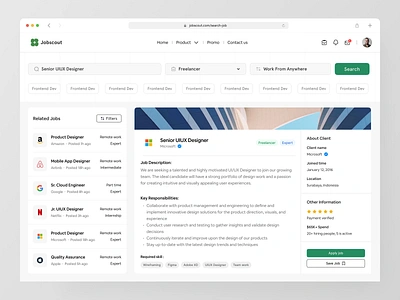 JobScout - Jobfinder Website 👨🏻‍💻 clean dashboard hire hiring platform job job finder job hunt job platform job portal job seeker ui user interface web app website