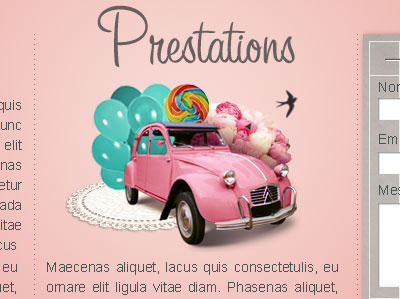 Wedding Illustration for a heading 2cv balloon bird car flower lollipop pink retro typo vintage wedding